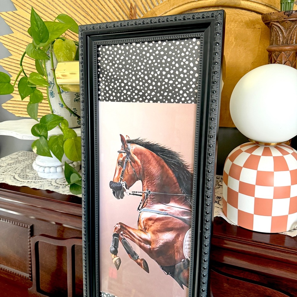 Horse Canvas Art Print Dot Black Framed Wall Art Equestrian Animal Art 10x26” - Picture 3 of 8